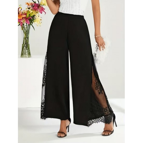Kadın Yüksek Bel Yandan Dantelli Ithal Krep Pantolon , 32007 Kadın Yüksek Bel Yandan Dantelli Ithal Krep Pantolon , 32007