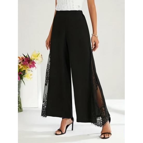 Kadın Yüksek Bel Yandan Dantelli Ithal Krep Pantolon , 32007 Kadın Yüksek Bel Yandan Dantelli Ithal Krep Pantolon , 32007