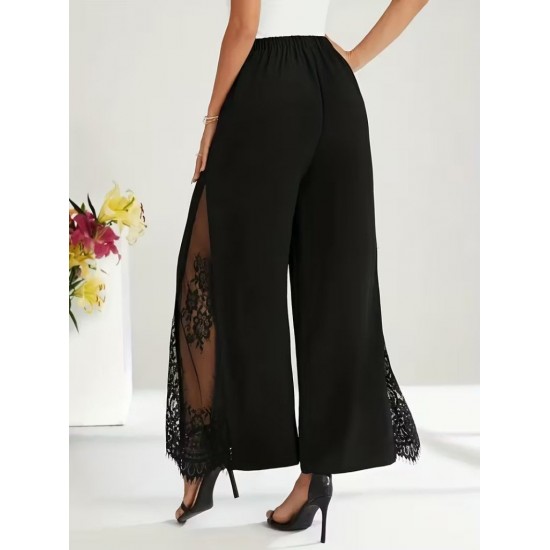 Kadın Yüksek Bel Yandan Dantelli Ithal Krep Pantolon , 32007 Kadın Yüksek Bel Yandan Dantelli Ithal Krep Pantolon , 32007