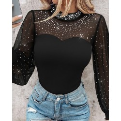 Kadın Uzun Kollu Yarı Balıkçı Yaka Taşlı Sandy Bluz , 32003 Kadın Uzun Kollu Yarı Balıkçı Yaka Taşlı Sandy Bluz , 32003
