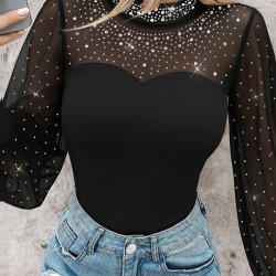 Kadın Uzun Kollu Yarı Balıkçı Yaka Taşlı Sandy Bluz , 32003 Kadın Uzun Kollu Yarı Balıkçı Yaka Taşlı Sandy Bluz , 32003