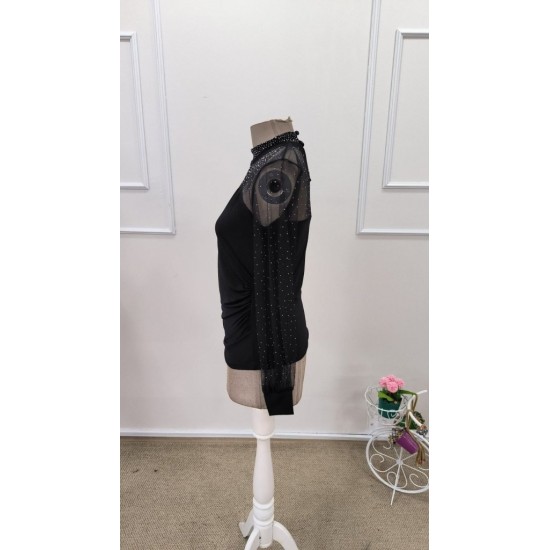 Kadın Uzun Kollu Yarı Balıkçı Yaka Taşlı Sandy Bluz , 32003