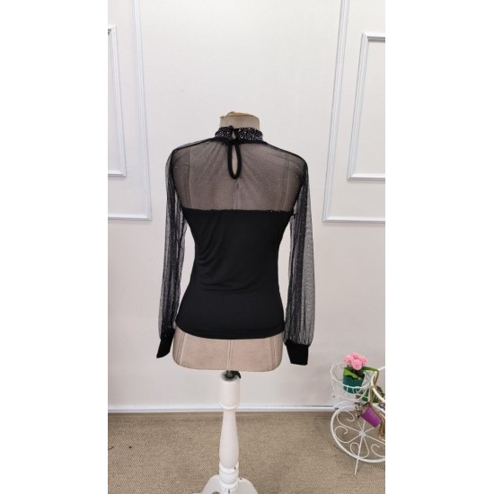 Kadın Uzun Kollu Yarı Balıkçı Yaka Taşlı Sandy Bluz , 32003