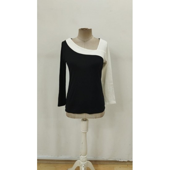 Kadın Uzun Kollu Geometrik Yaka Detaylı çift Renkli Viskon Bluz , 32001