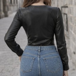 Kadın Uzun Kollu Derin V Yakalı Deri Zıbın, 31999 Kadın Uzun Kollu Derin V Yakalı Deri Zıbın, 31999