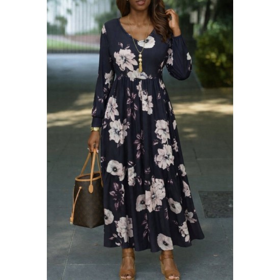 Kadın Uzun Kollu V Yakalı çiçek Desenli Maxi Süprem Elbise , 31994 Kadın Uzun Kollu V Yakalı çiçek Desenli Maxi Süprem Elbise , 31994