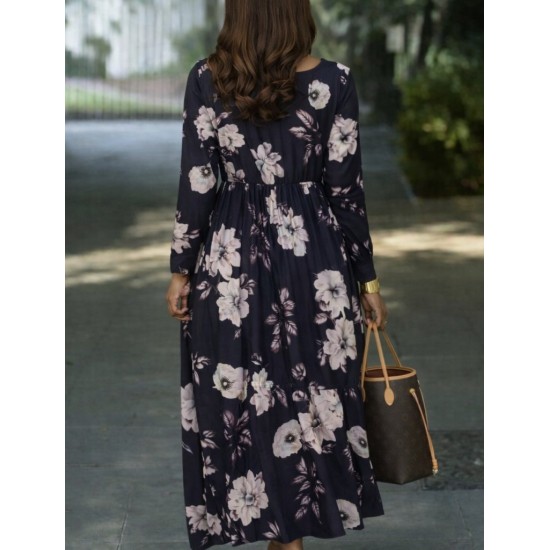 Kadın Uzun Kollu V Yakalı çiçek Desenli Maxi Süprem Elbise , 31994 Kadın Uzun Kollu V Yakalı çiçek Desenli Maxi Süprem Elbise , 31994