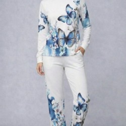 Kadın Uzun Kollu Bisiklet Yaka Kelebek Desenli Süprem Alt üst Takım, 31992 Kadın Uzun Kollu Bisiklet Yaka Kelebek Desenli Süprem Alt üst Takım, 31992