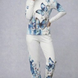 Kadın Uzun Kollu Bisiklet Yaka Kelebek Desenli Süprem Alt üst Takım, 31992