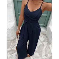 Kadın Ip Askılı V Yakalı Belden Kuşaklı Uzun Aerobin Tulum, 32060