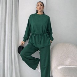 Kadın Uzun Kollu Bisiklet Yaka Belden Büzgülü Bağcıklı Viskon Iki Iplik Bluz Ve Pantolon Ikili Takım , 32056 Kadın Uzun Kollu Bisiklet Yaka Belden Büzgülü Bağcıklı Viskon Iki Iplik Bluz Ve Pantolon Ikili Takım , 32056