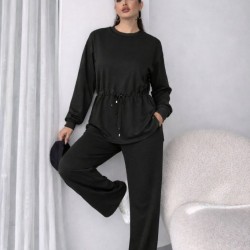 Kadın Uzun Kollu Bisiklet Yaka Belden Büzgülü Bağcıklı Viskon Iki Iplik Bluz Ve Pantolon Ikili Takım , 32055 Kadın Uzun Kollu Bisiklet Yaka Belden Büzgülü Bağcıklı Viskon Iki Iplik Bluz Ve Pantolon Ikili Takım , 32055