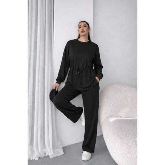 Kadın Uzun Kollu Bisiklet Yaka Belden Büzgülü Bağcıklı Viskon Iki Iplik Bluz Ve Pantolon Ikili Takım , 32055 Kadın Uzun Kollu Bisiklet Yaka Belden Büzgülü Bağcıklı Viskon Iki Iplik Bluz Ve Pantolon Ikili Takım , 32055