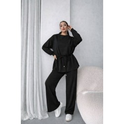 Kadın Uzun Kollu Bisiklet Yaka Belden Büzgülü Bağcıklı Viskon Iki Iplik Bluz Ve Pantolon Ikili Takım , 32055 Kadın Uzun Kollu Bisiklet Yaka Belden Büzgülü Bağcıklı Viskon Iki Iplik Bluz Ve Pantolon Ikili Takım , 32055