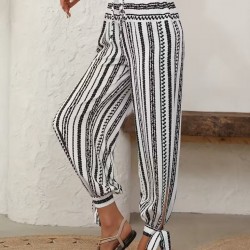 Kadın Yüksek Bel Desenli Paçadan Bağlamalı Yanları Yırtmaçlı Süprem Pantolon , 32052 Kadın Yüksek Bel Desenli Paçadan Bağlamalı Yanları Yırtmaçlı Süprem Pantolon , 32052