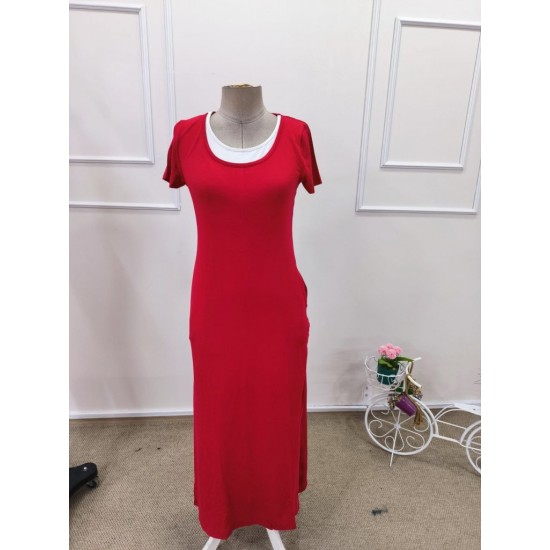 Kadın Kısa Kollu Içi Atlet Görünümlü Yandan Yırtmaçlı Uzun Viskon Elbise , 32016