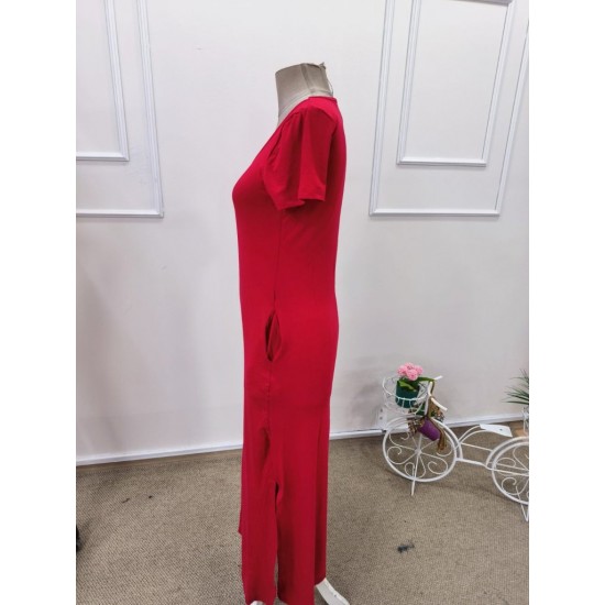 Kadın Kısa Kollu Içi Atlet Görünümlü Yandan Yırtmaçlı Uzun Viskon Elbise , 32016