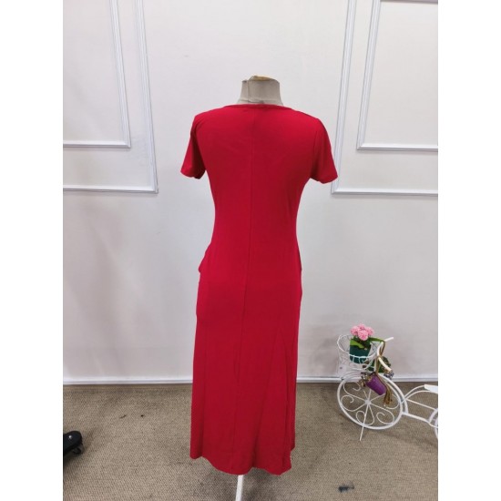 Kadın Kısa Kollu Içi Atlet Görünümlü Yandan Yırtmaçlı Uzun Viskon Elbise , 32016