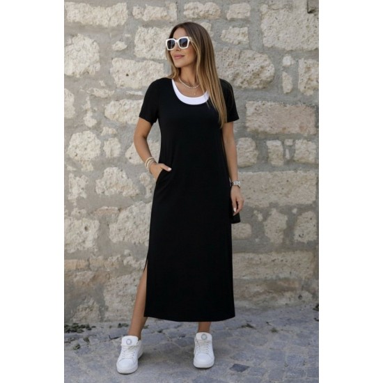 Kadın Kısa Kollu Içi Atlet Görünümlü Yandan Yırtmaçlı Uzun Viskon Elbise , 32008 Kadın Kısa Kollu Içi Atlet Görünümlü Yandan Yırtmaçlı Uzun Viskon Elbise , 32008