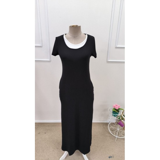 Kadın Kısa Kollu Içi Atlet Görünümlü Yandan Yırtmaçlı Uzun Viskon Elbise , 32008 Kadın Kısa Kollu Içi Atlet Görünümlü Yandan Yırtmaçlı Uzun Viskon Elbise , 32008