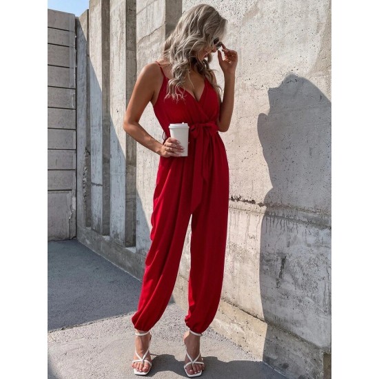 Kadın Ip Askılı Kruvaze Yakalı Belden Kuşaklı Uzun Sandy Tulum, 32061