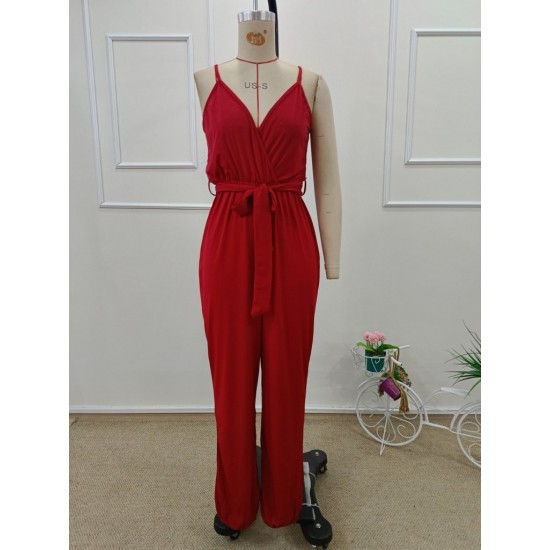 Kadın Ip Askılı Kruvaze Yakalı Belden Kuşaklı Uzun Sandy Tulum, 32061