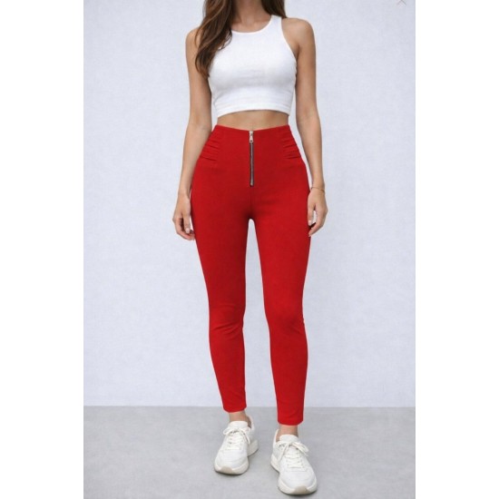 Kadın Yüksek Bel önden Fermuar Ve Nervur Detaylı Dalgıç Tayt, 32063