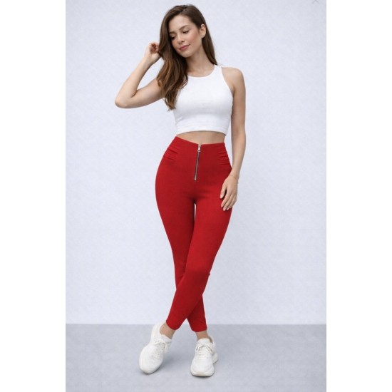 Kadın Yüksek Bel önden Fermuar Ve Nervur Detaylı Dalgıç Tayt, 32063