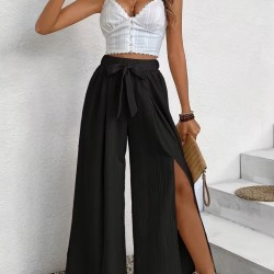 Kadın Yüksek Bel önden Pileli Yırtmaçlı Belden Bağlamalı Uzun Bürümcük Pantolon , 32062 Kadın Yüksek Bel önden Pileli Yırtmaçlı Belden Bağlamalı Uzun Bürümcük Pantolon , 32062