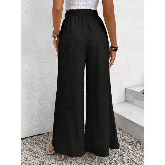 Kadın Yüksek Bel önden Pileli Yırtmaçlı Belden Bağlamalı Uzun Bürümcük Pantolon , 32062