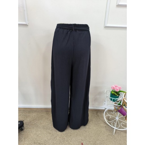 Kadın Yüksek Bel önden Pileli Yırtmaçlı Belden Bağlamalı Uzun Bürümcük Pantolon , 32062