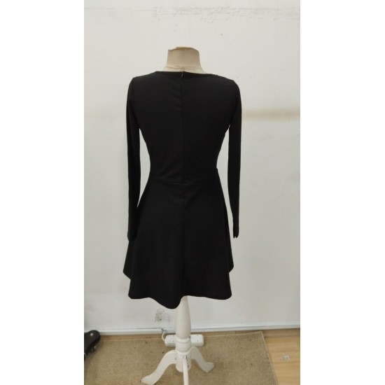 Kadın Uzun Kollu Yakası Dantelli Mini Ithal Krep Elbise , 32064