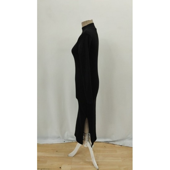 Kadın Uzun Kollu Balıkçı Yakalı Yanlardan Yırtmaçlı Kaşkorse Maxi Elbise , 32075