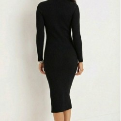 Kadın Uzun Kollu Balıkçı Yakalı Yanlardan Yırtmaçlı Kaşkorse Maxi Elbise , 32075