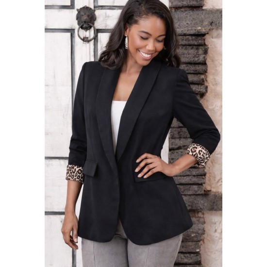 Kadın Uzun Kollu Yakalı önü Açık Leopar Desen Detaylı Astarlı Atlas Ceket, 32073 Kadın Uzun Kollu Yakalı önü Açık Leopar Desen Detaylı Astarlı Atlas Ceket, 32073