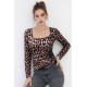 Kadın Uzun Kollu Kare Yakalı Leopar Desenli Dalgıç Bluz, 32066 Kadın Uzun Kollu Kare Yakalı Leopar Desenli Dalgıç Bluz, 32066