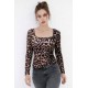Kadın Uzun Kollu Kare Yakalı Leopar Desenli Dalgıç Bluz, 32066 Kadın Uzun Kollu Kare Yakalı Leopar Desenli Dalgıç Bluz, 32066