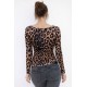 Kadın Uzun Kollu Kare Yakalı Leopar Desenli Dalgıç Bluz, 32066 Kadın Uzun Kollu Kare Yakalı Leopar Desenli Dalgıç Bluz, 32066