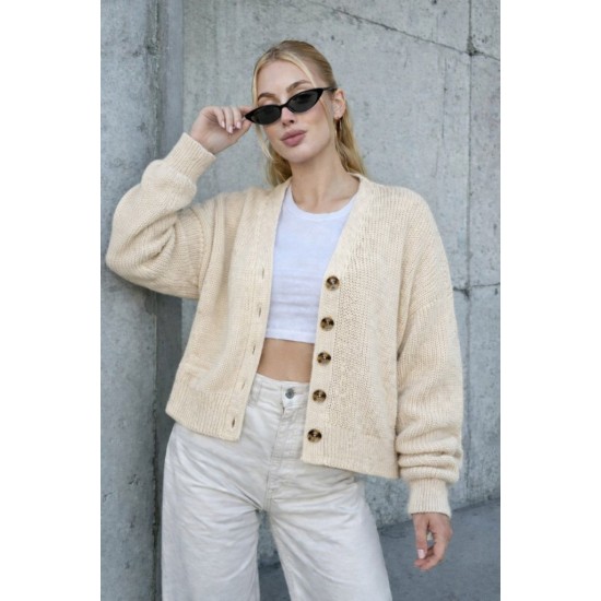 Kadın Beş Düğme Salaş Büyük Beden Triko Hırka, 32088