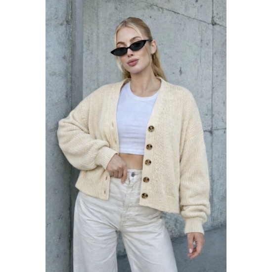 Kadın Beş Düğme Salaş Büyük Beden Triko Hırka, 32088