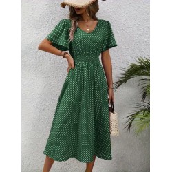 Kadın Kısa Kollu V Yakalı Beli Lastikli Midi Süprem Elbise , 32085 Kadın Kısa Kollu V Yakalı Beli Lastikli Midi Süprem Elbise , 32085