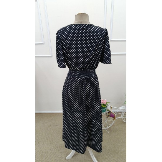 Kadın Kısa Kollu V Yakalı Beli Lastikli Midi Süprem Elbise , 32083