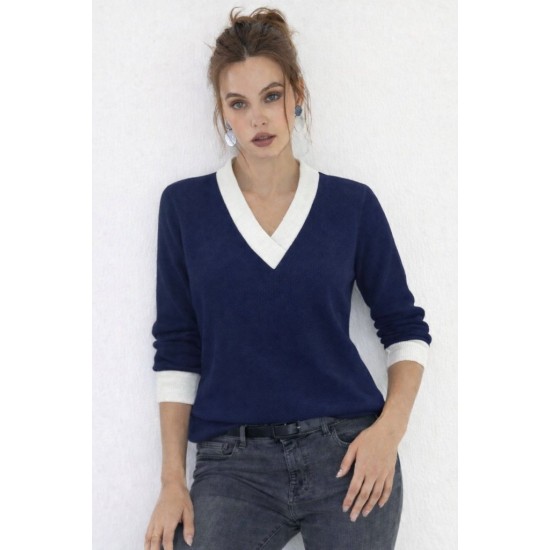Kadın Uzun Kollu V Yakalı Waffle Bluz, 32081