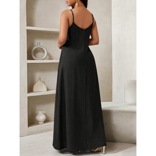 Kadın Ip Askılı V Yakalı Cep Detaylı Uzun Elbise , 32094 Kadın Ip Askılı V Yakalı Cep Detaylı Uzun Elbise , 32094