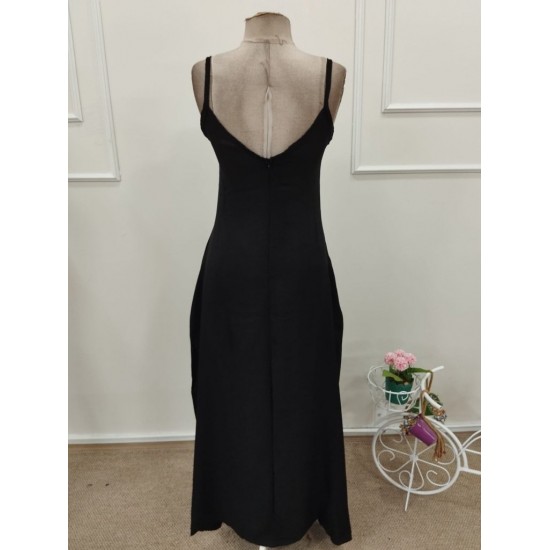 Kadın Ip Askılı V Yakalı Cep Detaylı Uzun Elbise , 32094 Kadın Ip Askılı V Yakalı Cep Detaylı Uzun Elbise , 32094