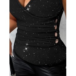 Kadın Askılı Kruvaze Yakalı Taşlı Sandy Bluz , 32093 Kadın Askılı Kruvaze Yakalı Taşlı Sandy Bluz , 32093