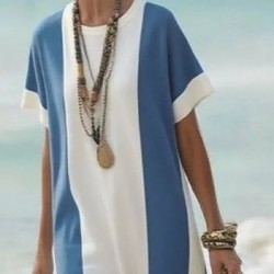 Kadın Kısa Kollu Bisiklet Yaka Uzun Süprem Elbise , 32115