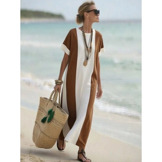 Kadın Kısa Kollu Bisiklet Yaka Uzun Süprem Elbise , 32114