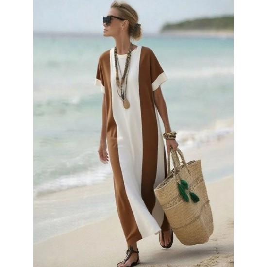 Kadın Kısa Kollu Bisiklet Yaka Uzun Süprem Elbise , 32114