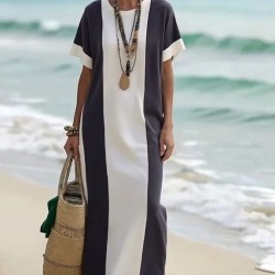 Kadın Kısa Kollu Bisiklet Yaka Uzun Süprem Elbise , 32112